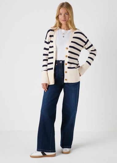 Papaya Petite Navy Stripe Knitted Cardigan