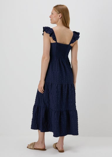 Navy Tiered Textured Midaxi Dress