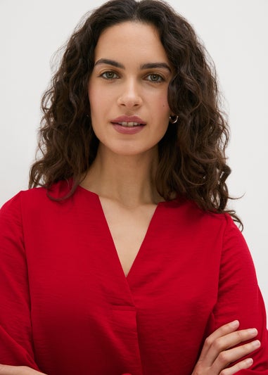 Red V-Neck Blouse