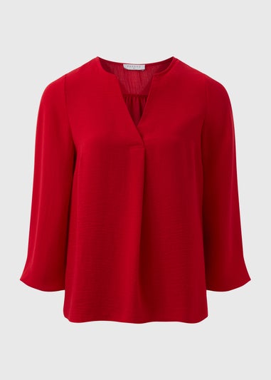 Red V-Neck Blouse