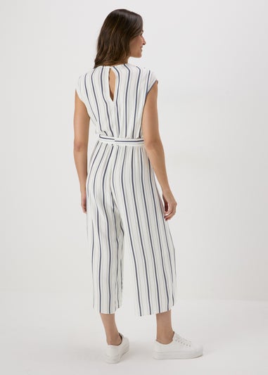 White Stripe V-Neck Jumpsuit