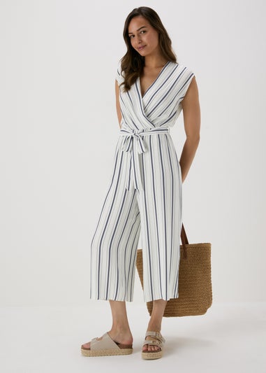 White Stripe V-Neck Jumpsuit