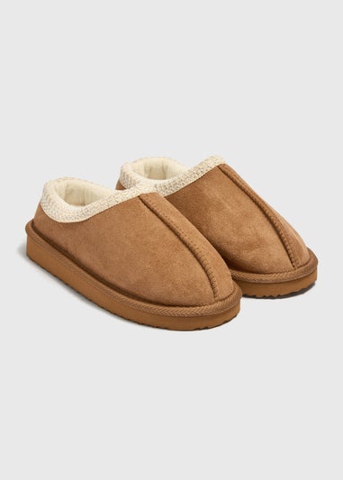 Kids Tan Grosgrain Trim Mule Slipper (Younger 10-Older 5)