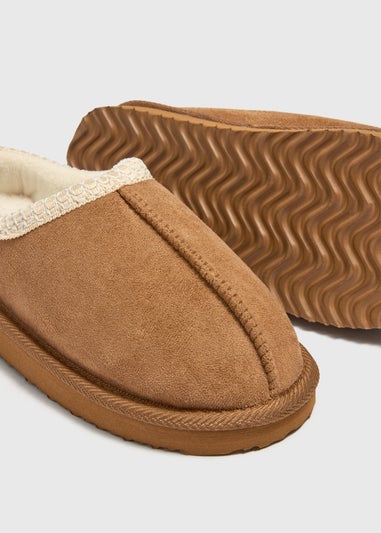 Kids Tan Grosgrain Trim Mule Slipper (Younger 10-Older 5)