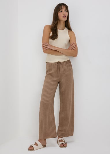 Brown Stripe Textured Trousers