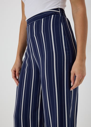 Navy Stripe Wide Leg Trousers