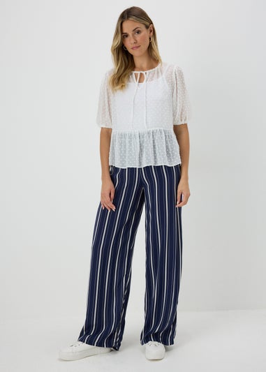 Navy Stripe Wide Leg Trousers