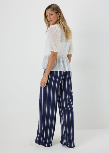 Navy Stripe Wide Leg Trousers