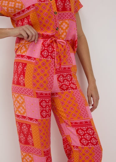 Red Printed Straight Leg Co Ord Trousers