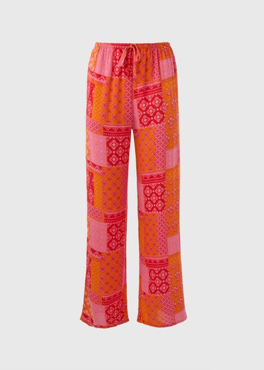 Red Printed Straight Leg Co Ord Trousers