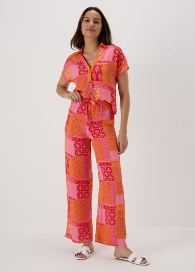 Red Printed Straight Leg Co Ord Trousers