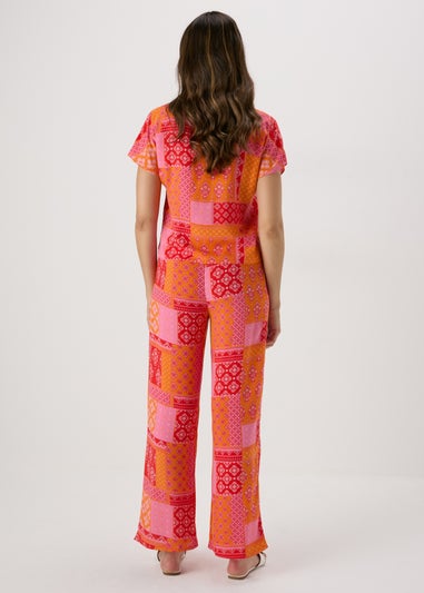 Red Printed Straight Leg Co Ord Trousers