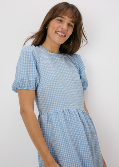 Blue Gingham Midi Dress