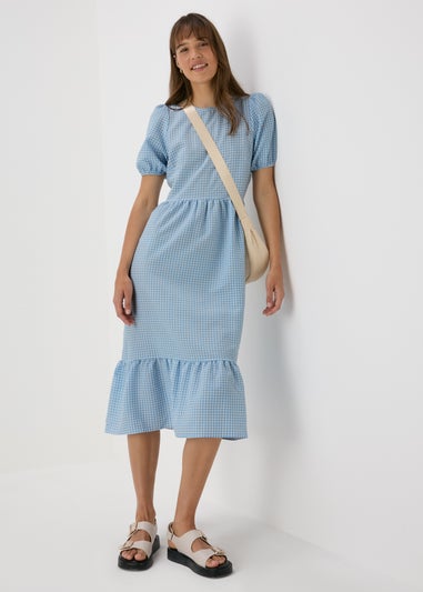 Blue Gingham Midi Dress