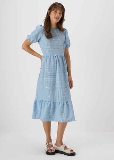 Blue Gingham Midi Dress