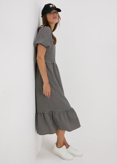 Black Gingham Midi Dress