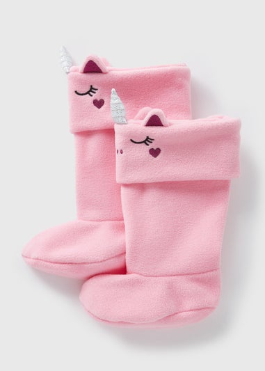 Girls Pink Unicorn Welly Socks (Younger 6-Older 5.5)