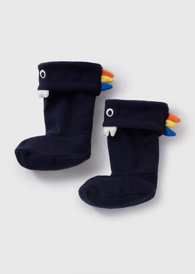 Boys Navy Monster Welly Socks (Younger 6-Older 6.5)