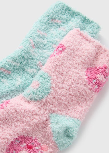 2 Pack Girls Pink Donut Fluffy Socks (Younger 6-Older 5.5)