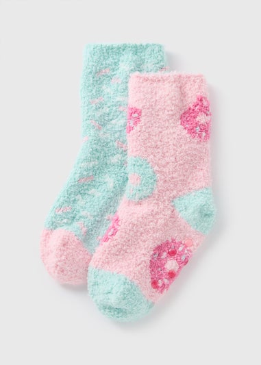 2 Pack Girls Pink Donut Fluffy Socks (Younger 6-Older 5.5)