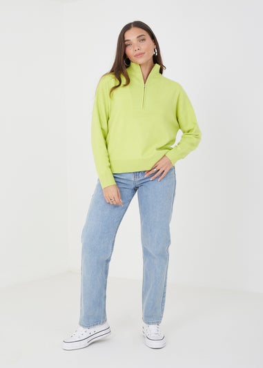 Brave Soul Lime 1/2 Zip Knitted Jumper