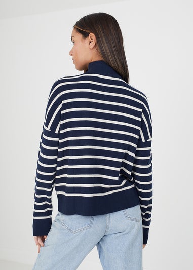 Brave Soul Navy Jottie Striped 1/2 Zip Knitted Jumper