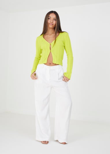 Brave Soul Lime Ripley Ribbed Knitted Cardigan with Wide Sleeve