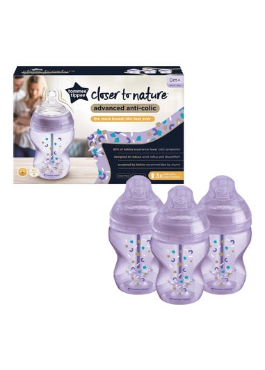 Tommee Tippee Purple AAC 3-Pack Bottles (260ml)