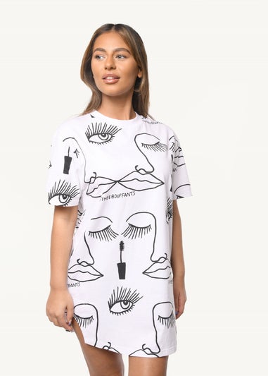 Brand Threads White Bouffants and Broken Hearts T Shirt Dress