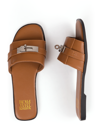 Where's That From Tan Emmeline Single Band Slider Sandals