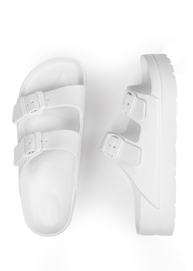 Where's That From White Danielle Slider Sandals With Buckle