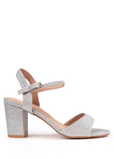 Where's That From Silver Glitter Paityn Low Block Heel Sandals