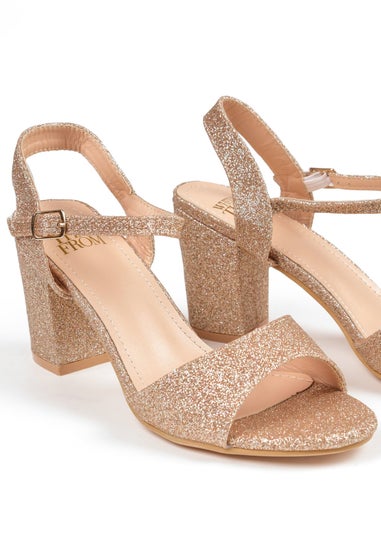Where's That From Champagne Glitter Paityn Low Block Heel Sandals