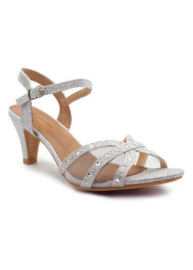 Where's That From Silver Glitter Jillian Diamante Mesh Strappy Heels