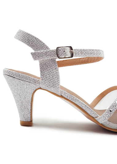 Where's That From Silver Glitter Jillian Diamante Mesh Strappy Heels