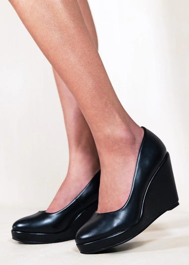 Where's That From Black Pu Luisa Platform Wedge Court Shoes