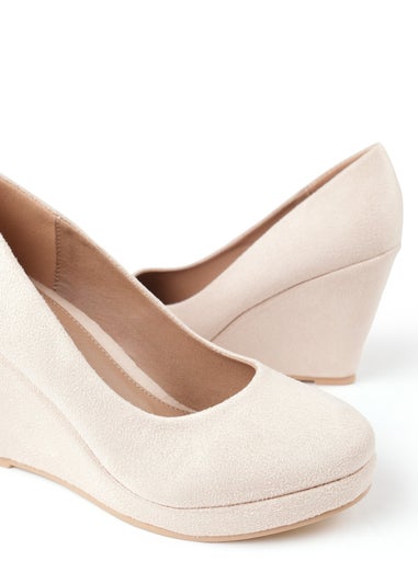 Where's That From Cream Suede Luisa Platform Wedge Court Shoes