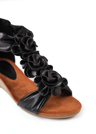 Where's That From Black Pu Abilene Low Wedge Heel Sandals