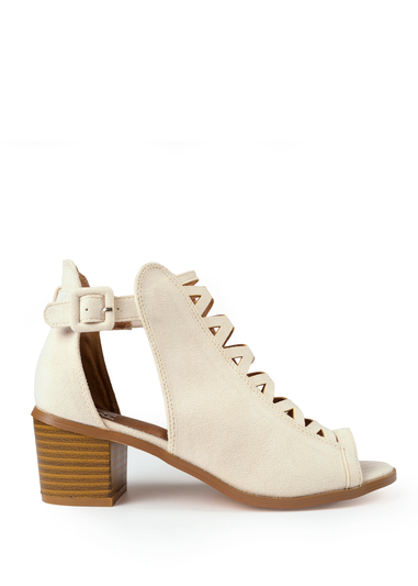 Where's That From Cream Suede Reydah Mid Block Heel Sandals