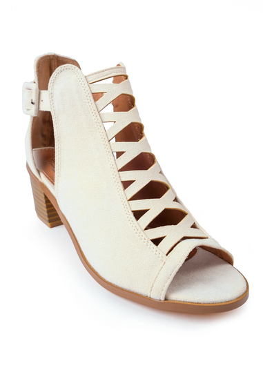 Where's That From Cream Suede Reydah Mid Block Heel Sandals