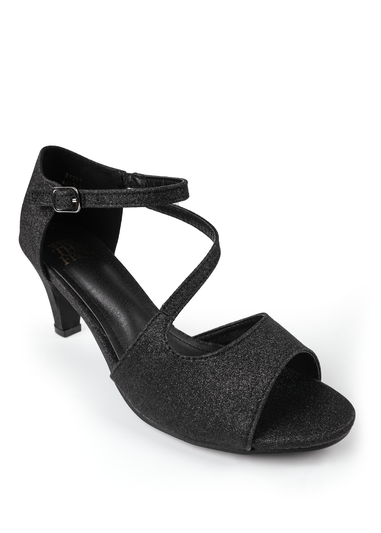 Where's That From Black Glitter Beatrice Low Kitten Heels