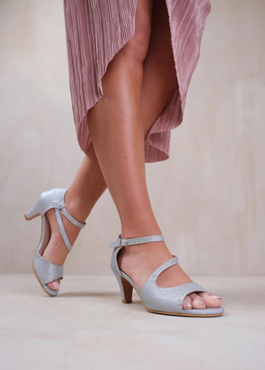 Where's That From Silver Glitter Beatrice Low Kitten Heels