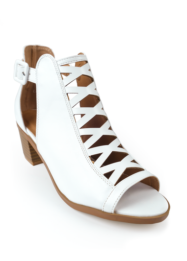 Where's That From White Pu Reydah Mid Block Heel Sandals