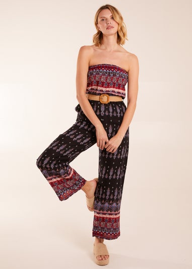 Blue Vanilla Black Aztec Belted Bandeau Jumpsuit