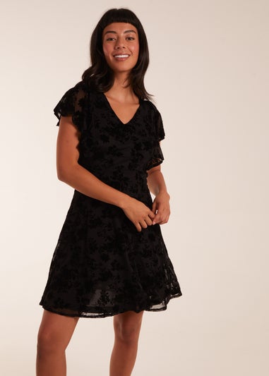 Blue Vanilla Black Flocked Floral Dress