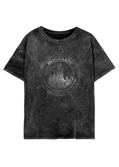 Harry Potter Black Hogwarts Constellation Acid Wash T-Shirt
