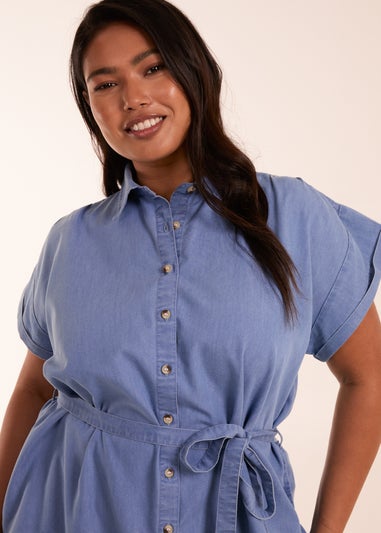 Blue Vanilla Blue Curve Button Front Shirt Dress