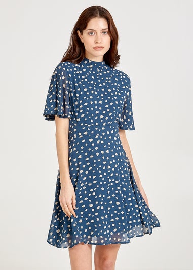 Blue Vanilla Blue Angel Sleeve High Neck Fit & Flare Dress