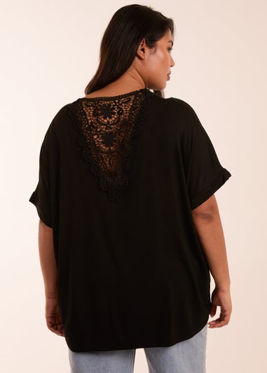 Blue Vanilla Black Curve Floral Crochet Back Top