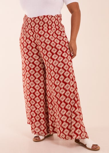 Blue Vanilla Red Curve Shirred Wide Leg Aztec Trouser